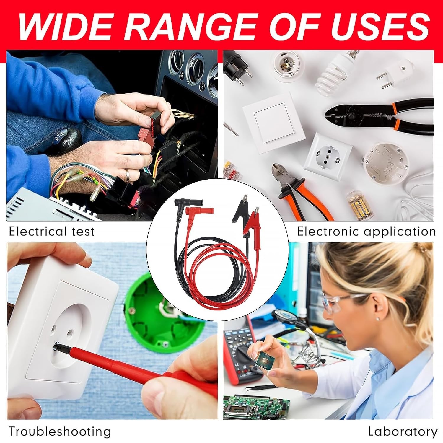 2pcs Multimeter Leads Banana Plug Right Angle to Alligator Clips Soft Cable...