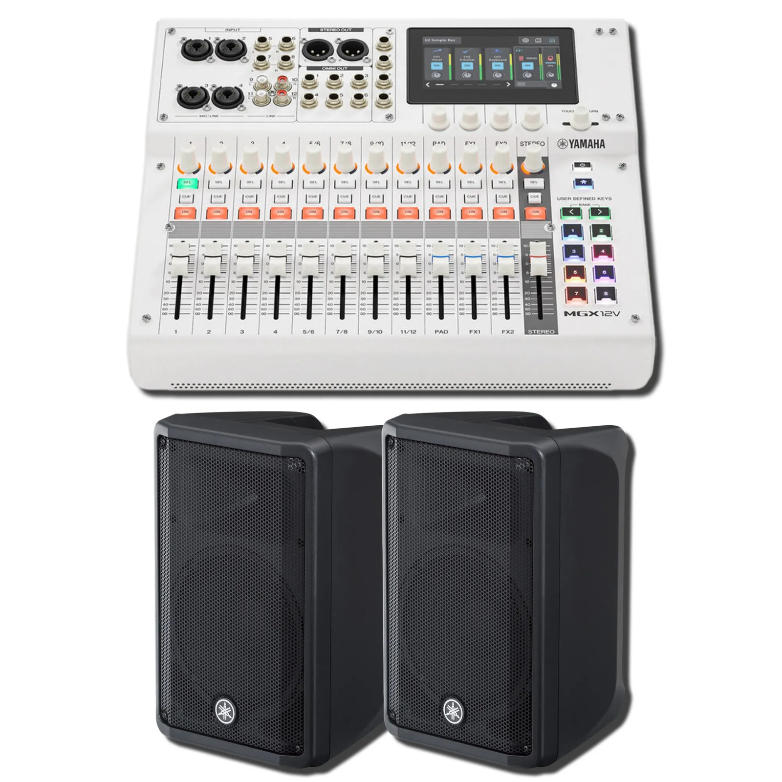 Yamaha MGX12V W 18-Ch Digital Mixer w/ 2x DBR10 700W Powered Speakers Bundle
