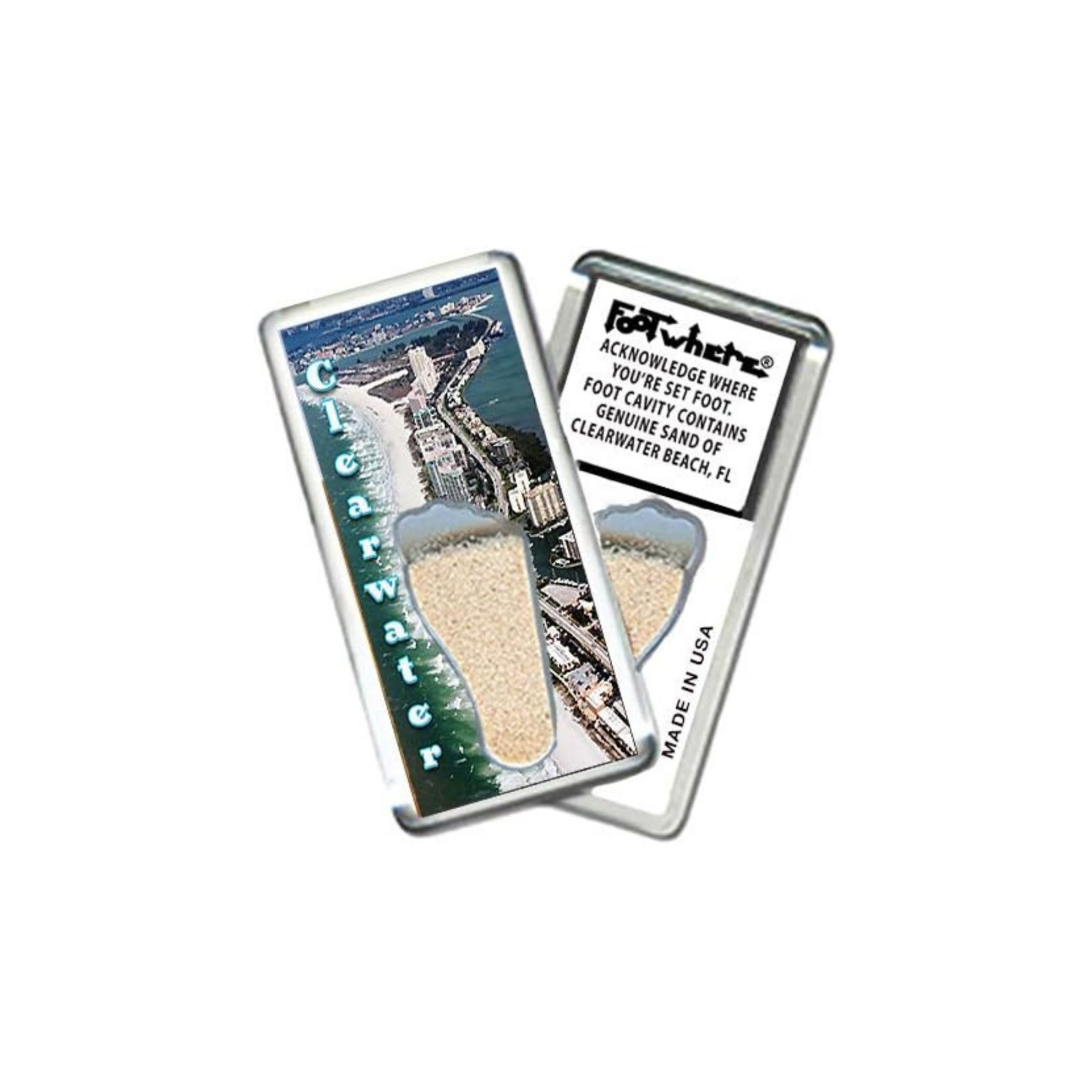 Clearwater FL FootWhere Magnet CW201 Aerial View Souvenir w/ Genuine Soil USA