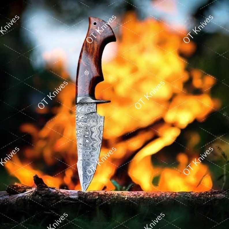 Custom Damascus Steel Fixed Blade Knife Full Tang Outdoor Hunting Tool