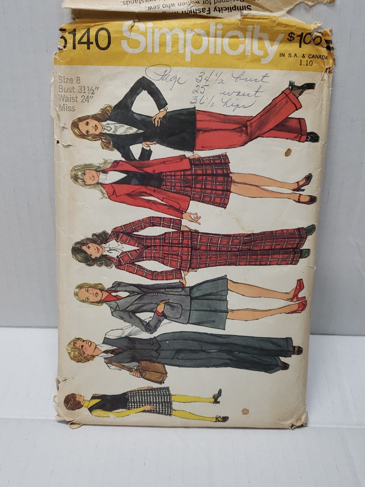 Simplicity Sewing Pattern #5140 Misses Blazer Skirt Vest Pants. Sz 8  -Cut-