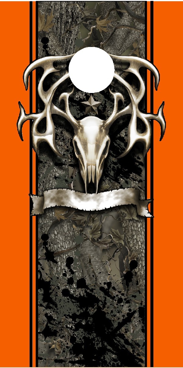 Tribal Deer Buck Skull Camoflauge orange hunting Cornhole board game decal wraps