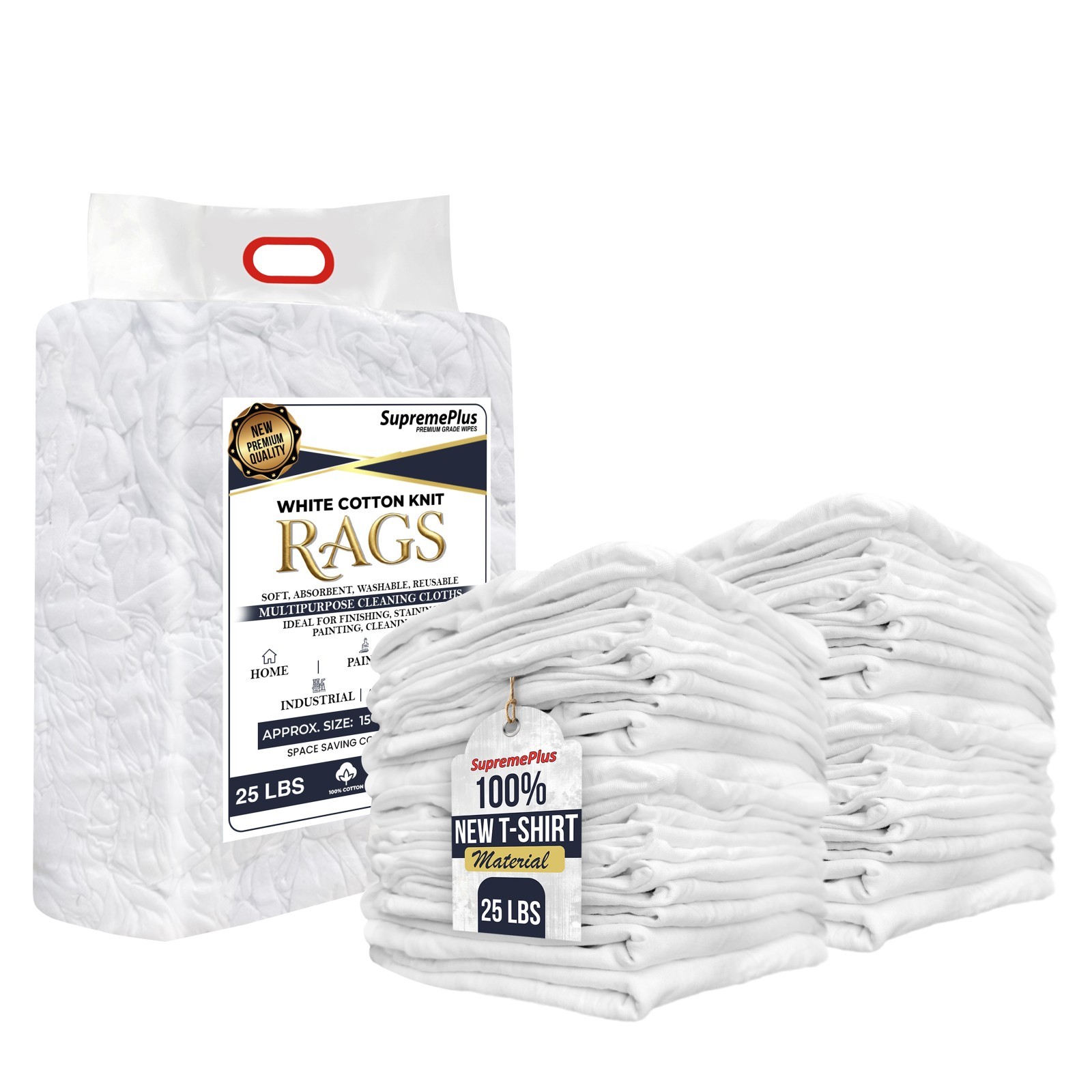 New White Knit T-Shirt cleaning Rags - 25 lbs. Bag Multipurpose Cleaning Cloths