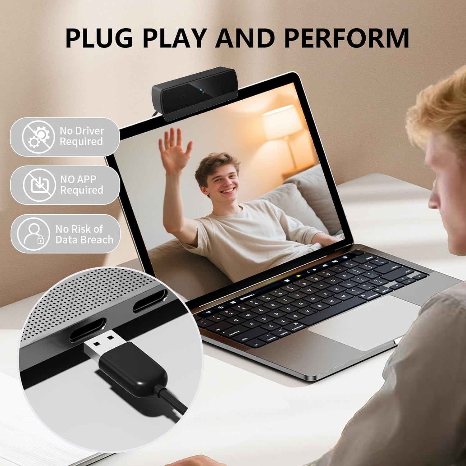 1080P USB Webcam with Dual Mic, Full HD Camera for PC, Laptop, Streaming & Zoom