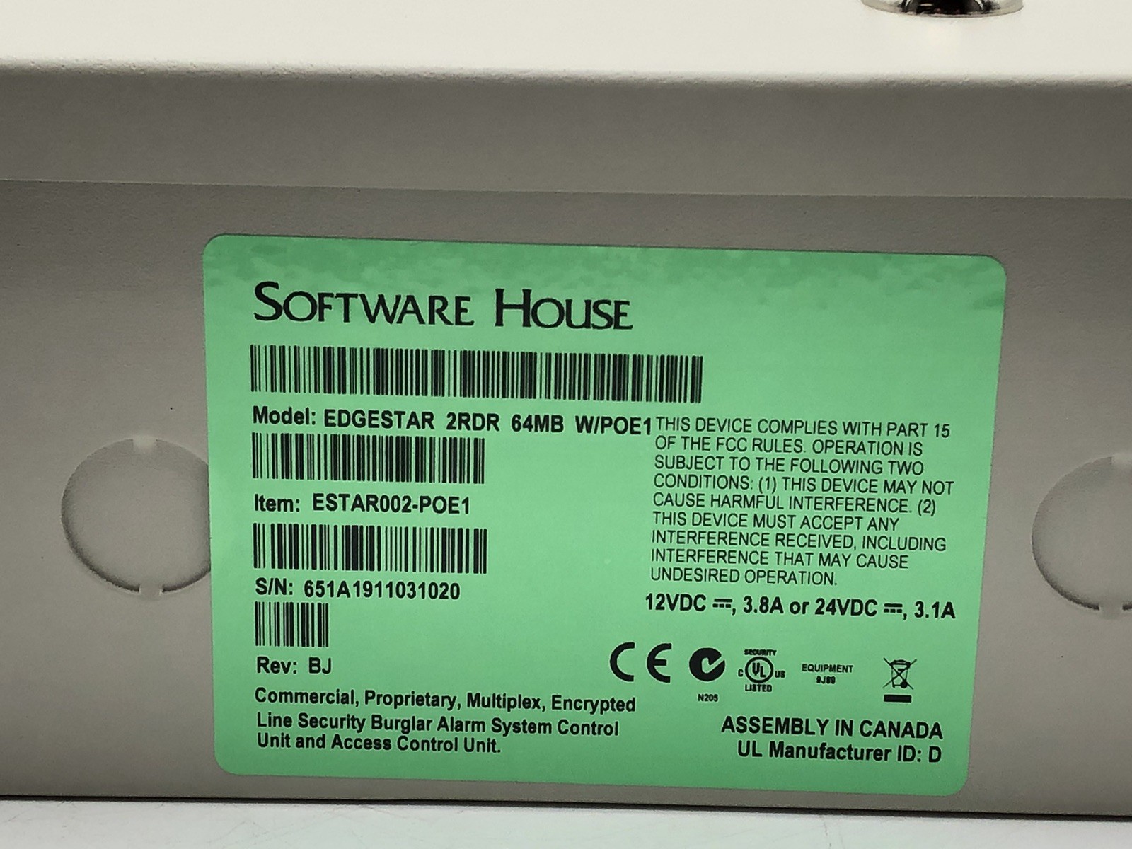 Software House ESTAR002 EDGESTAR 2 RDR 64MB Reader Access Door Control Panel