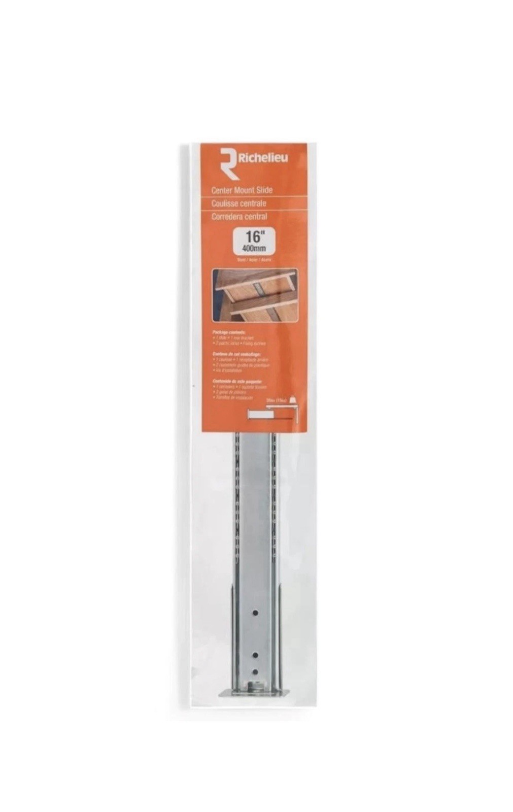 Richelieu Center Mount Drawer Slide 16” 400mm Steel Ball Bearing Slide NEW