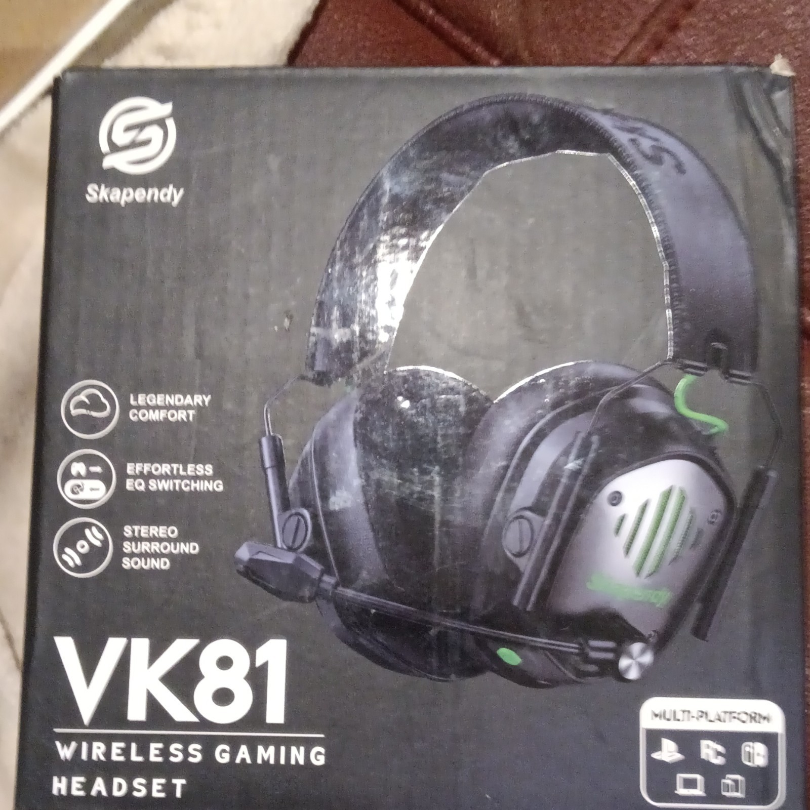 Skapendy VK81 Wireless Gaming Headset Surround Sound Boom Mic Black/Green