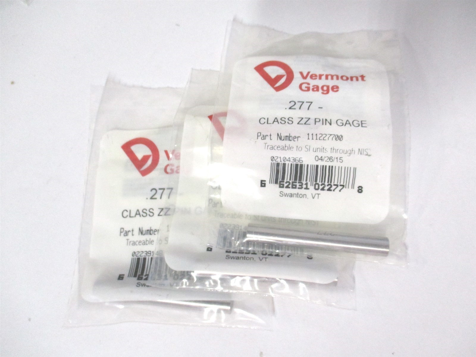 Vermont Gage (11227700) 0.277" Diam Class ZZ Minus Plug & Pin Gage - Lot of 3