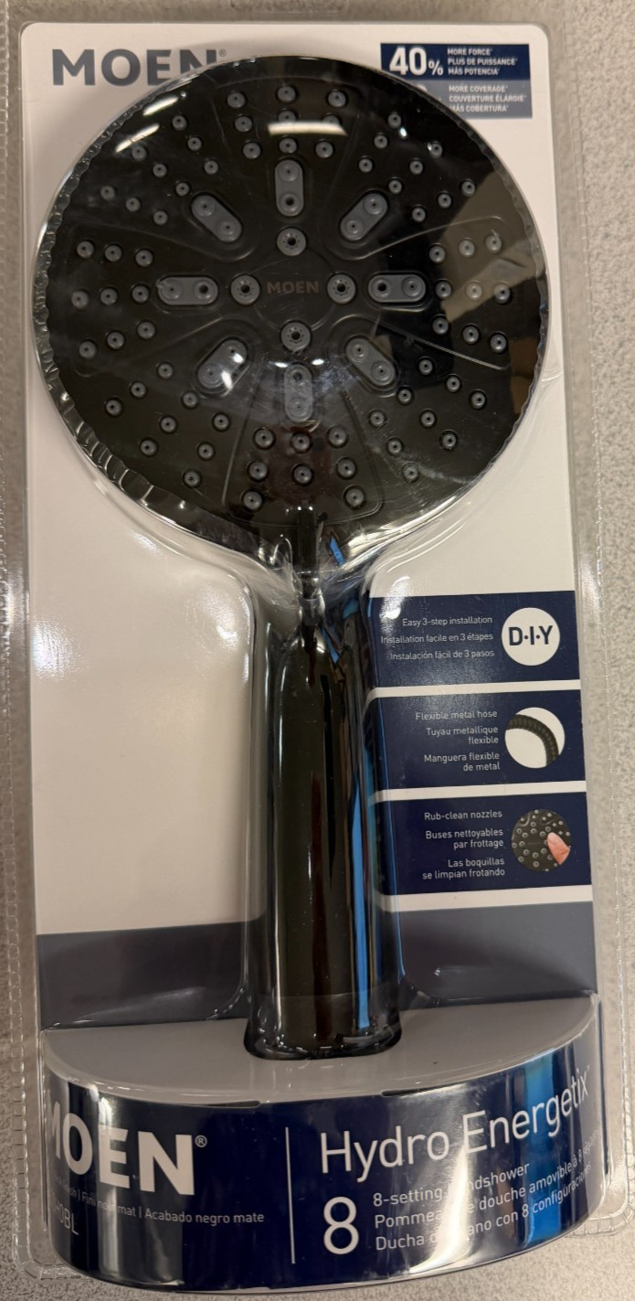 Moen Hydro Energetix Handheld Shower, 8-Setting Spray, Matte Black, 200H0BL