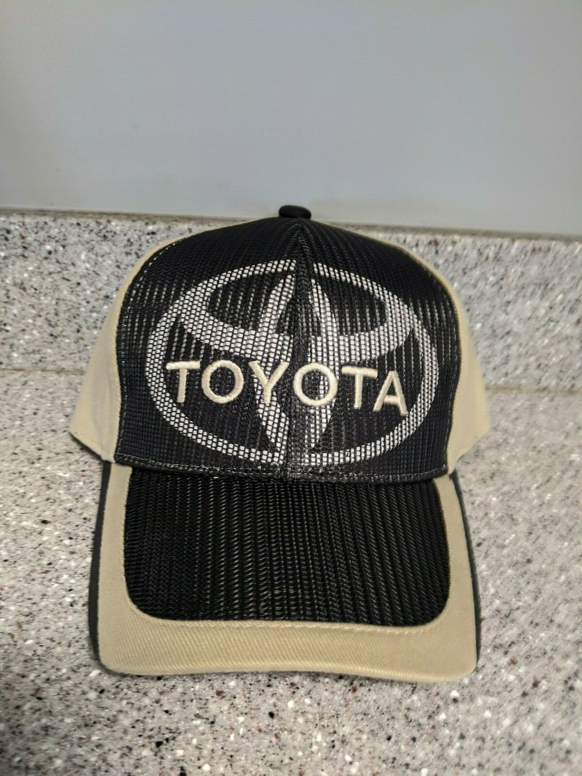 Toyota Embroidered Hat / Cap Tan & Black Mesh Front With Solid Back Adult Size