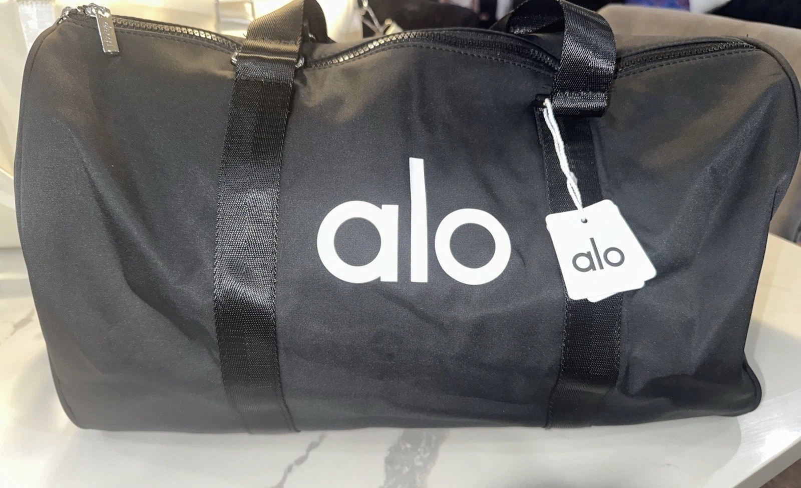 alo Black  Gym Duffel Bag with Zip Closure