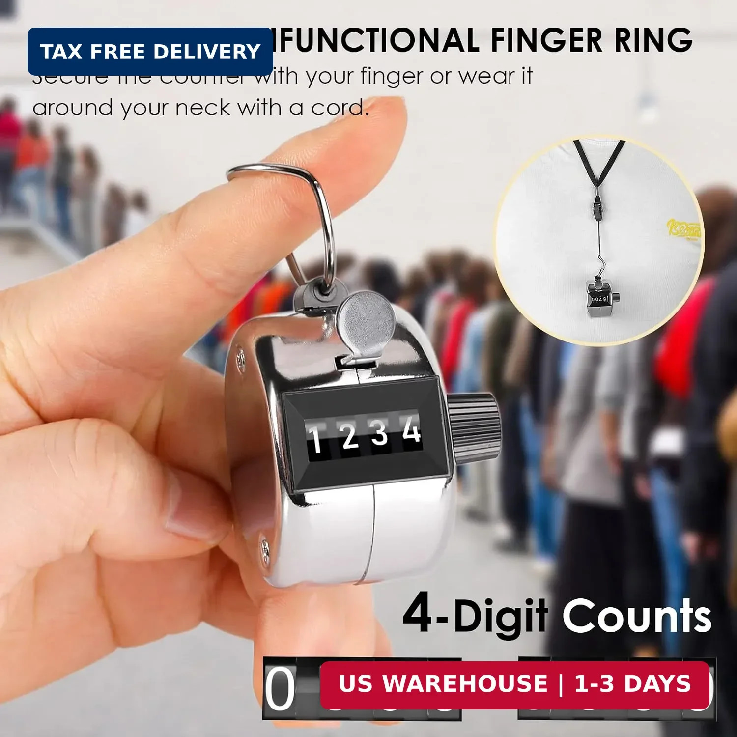 Handheld Tally Counter, 4-Digit Mechanical Clicker | Battery-Free Counting