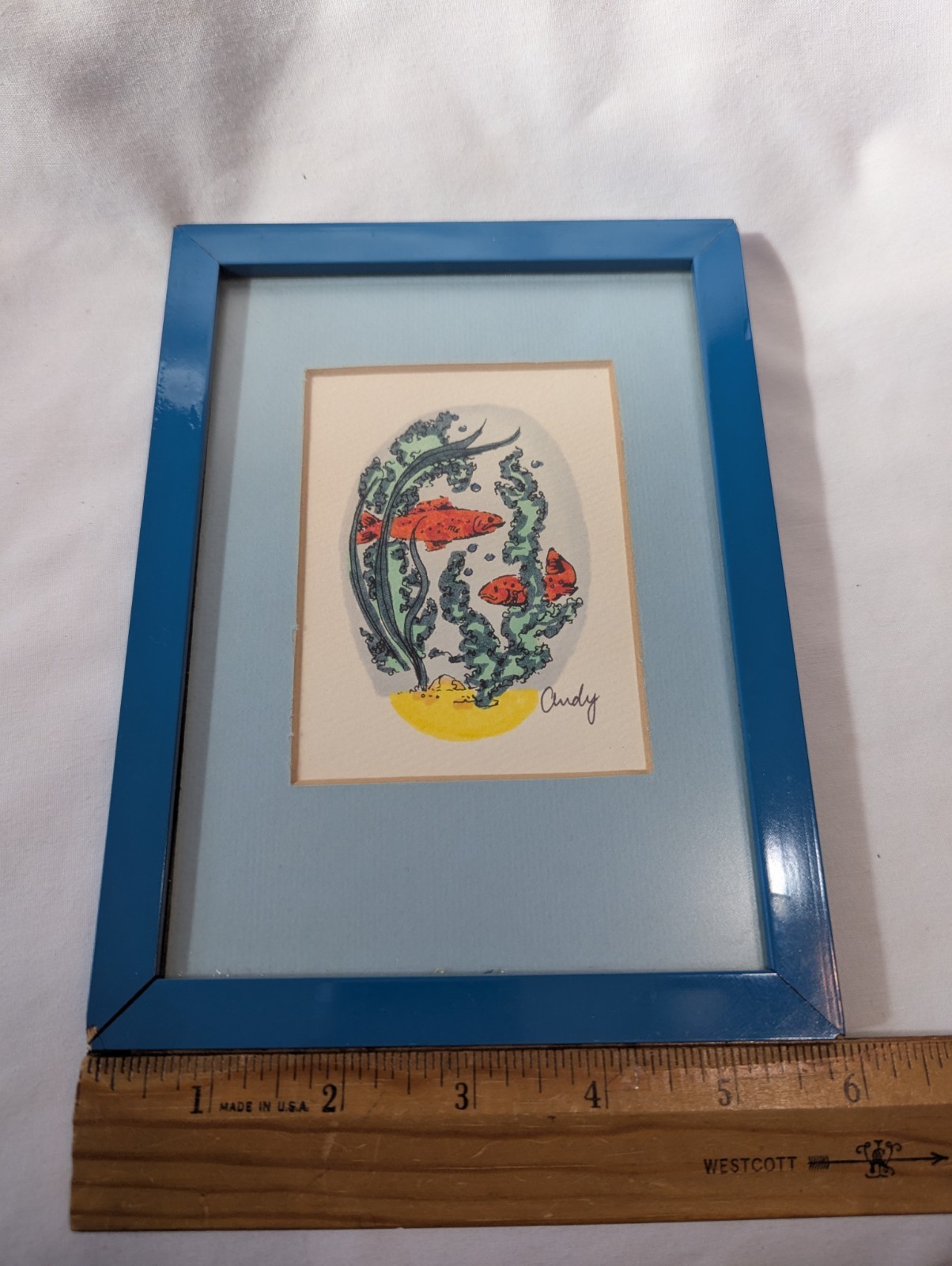 Framed handmade fish drawing - please read