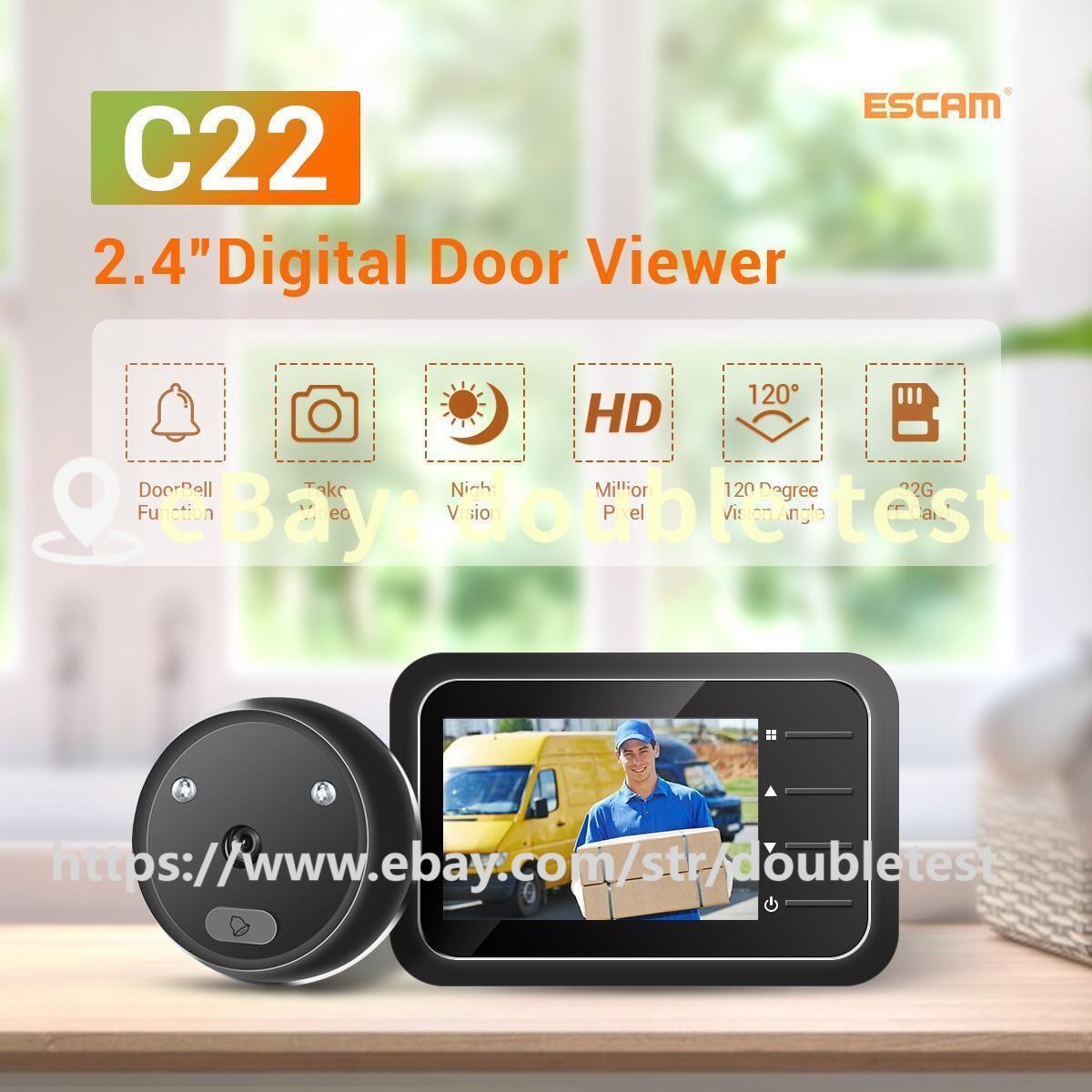 720P 2.4'' LCD Screen Electronic Peephole 120° View angle Home Doorbell Camera