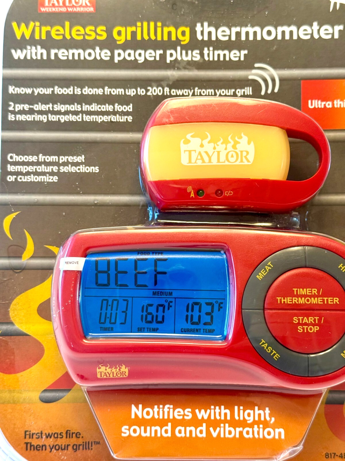 Taylor Weekend Warrior Wireless Grilling Thermometer W/Remote Pager-Timer-NEW!