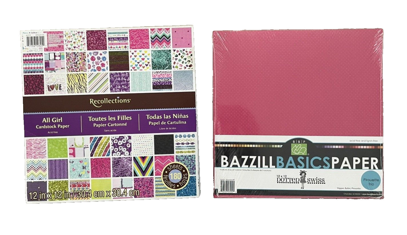 2 Pkgs Recollections All Girls & Pink Polka Dot 12x12 Scrapbook Journal Paper