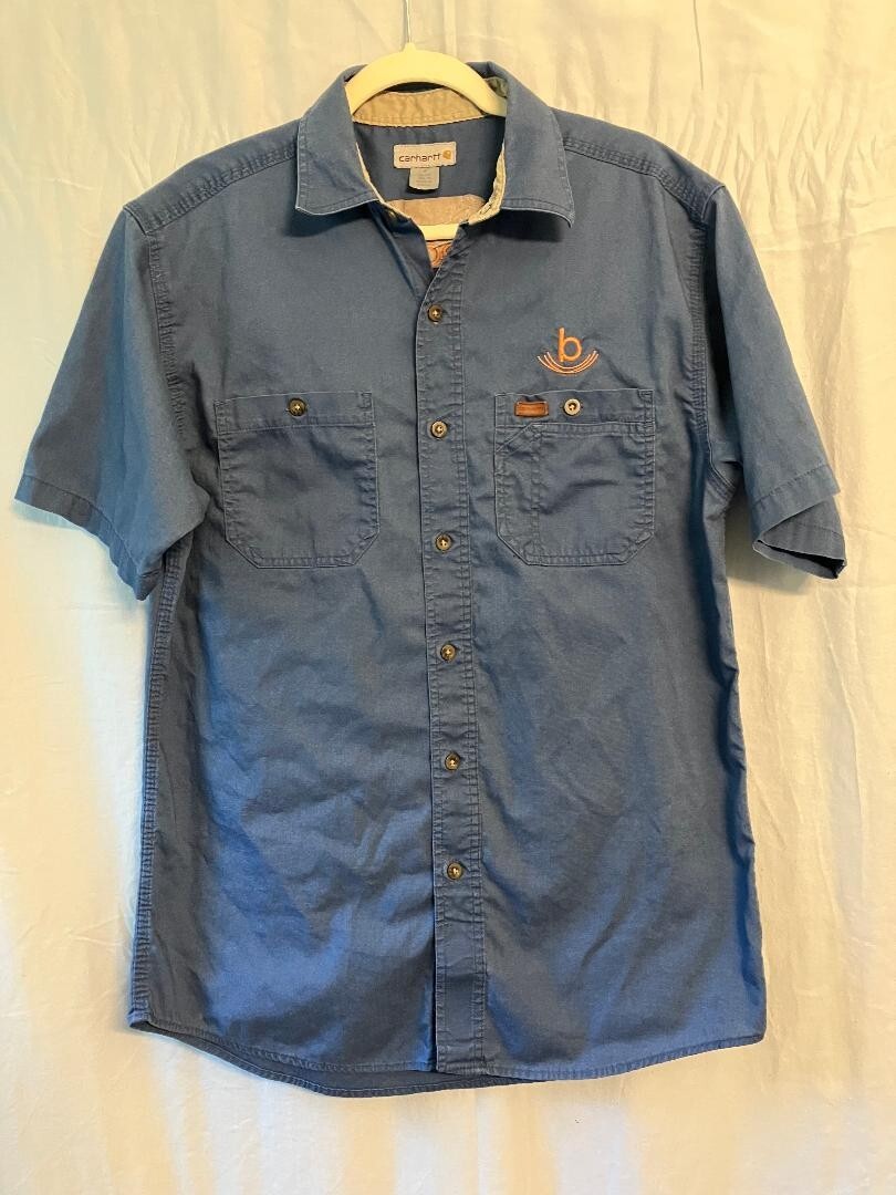 Carhartt Work Shirt Men's Medium Blue Button Up Pocket Short Sleeve Workwear