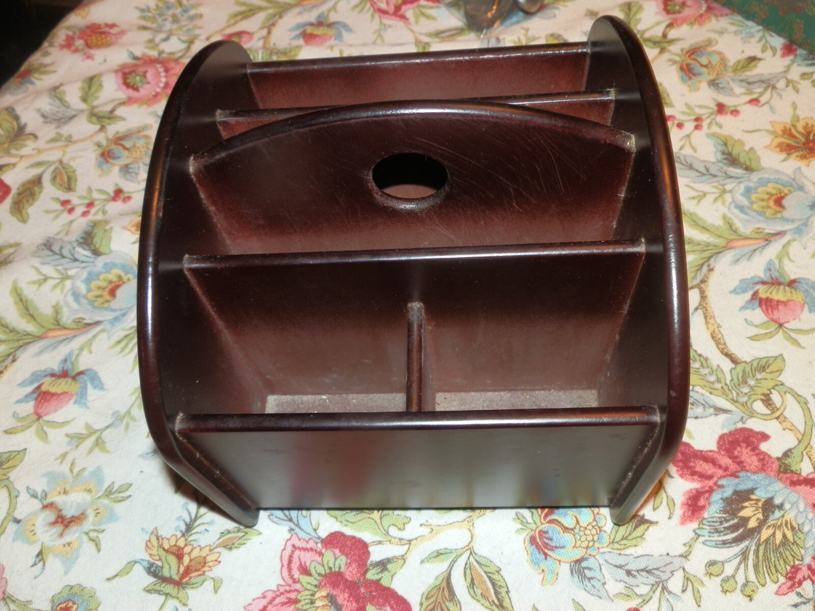 Vintage Revolving Caddy Remote Organizer Wooden Storage Holder Box