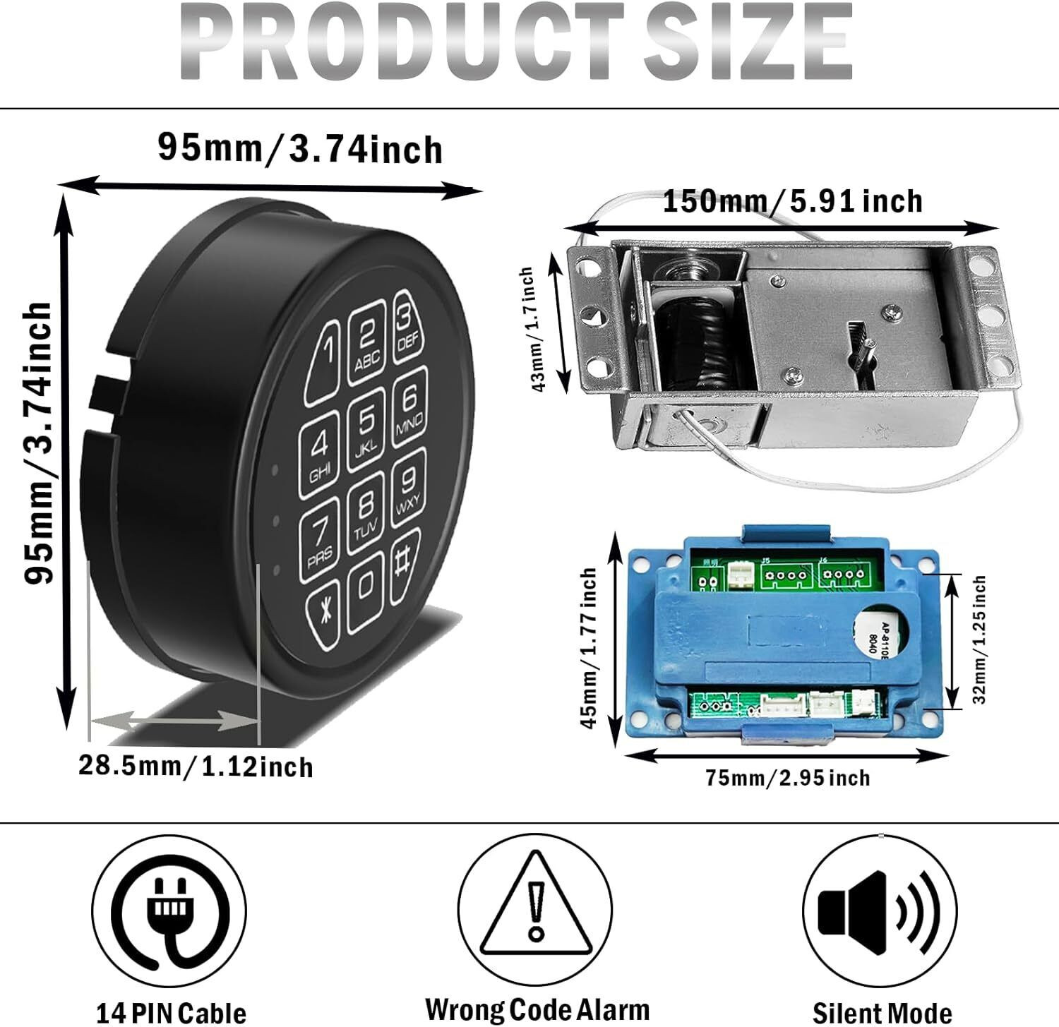 Gun Safe Replacement Lock Electronic Keypad Solenoid Lock 2Master Keys