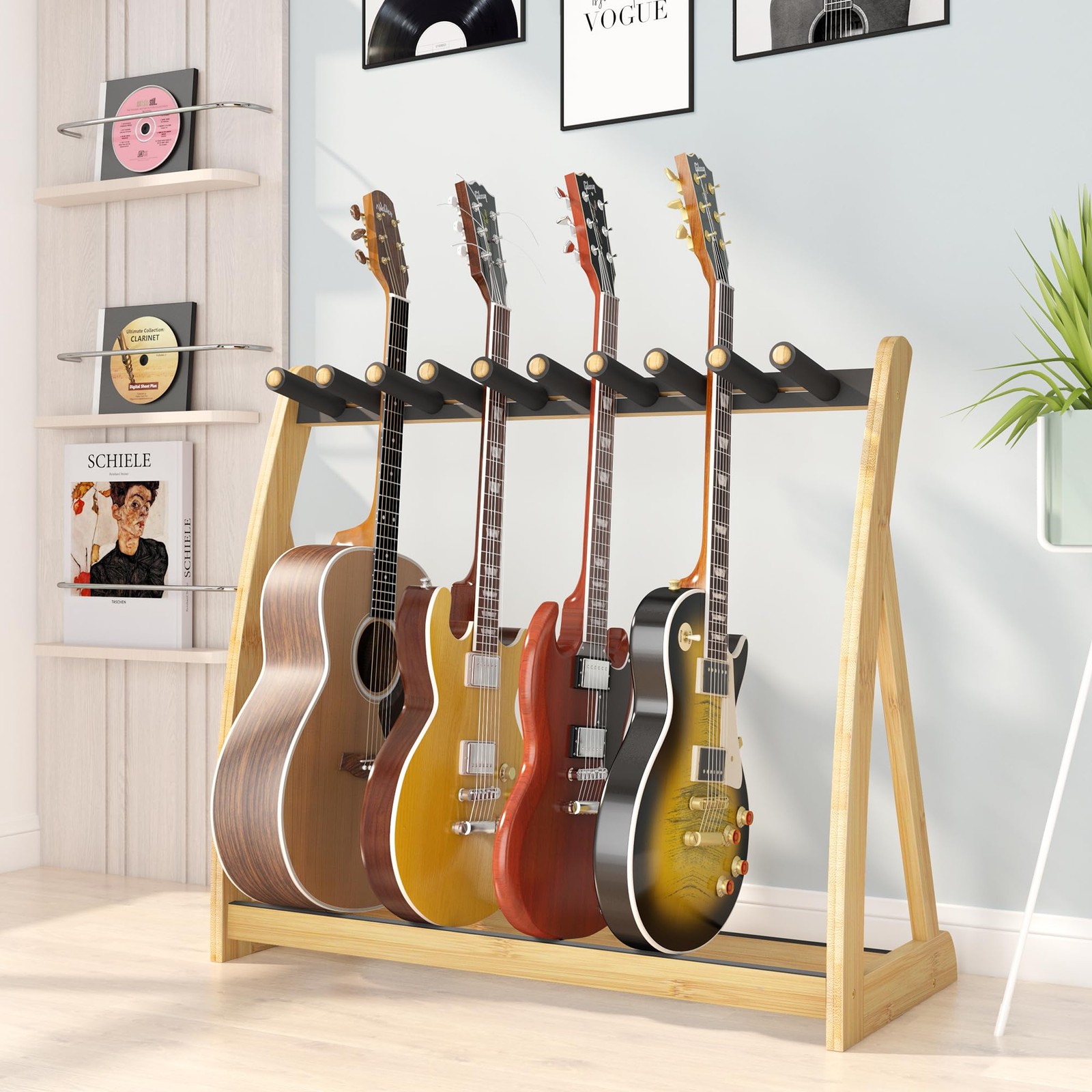 Guitar Stand Rack, Multi-Guitar Display Rack Adjustable Bamboo Guitars Holder...
