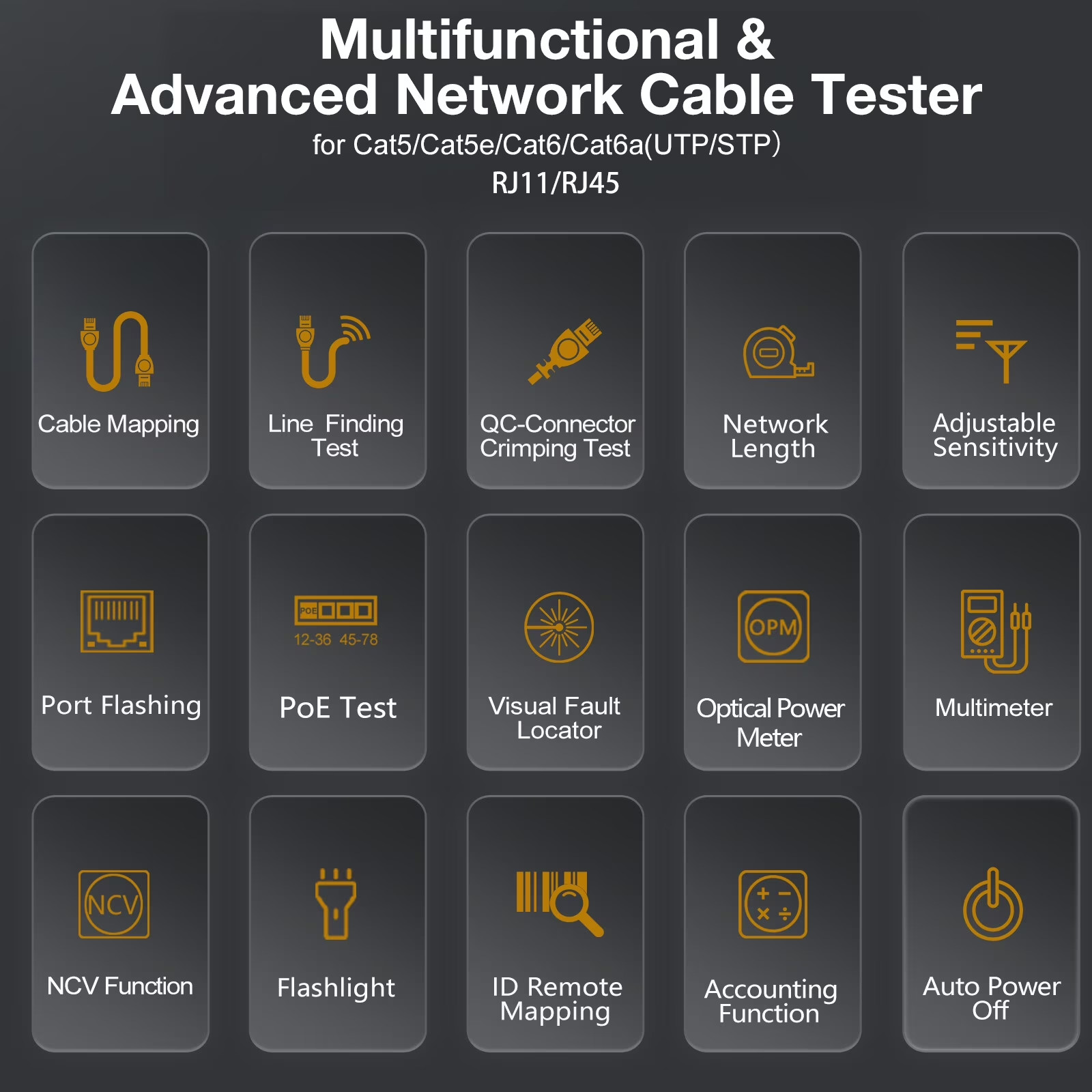 FIXCHIGO Multifunctional Network Cable Tester with Multimeter, PoE, VFL