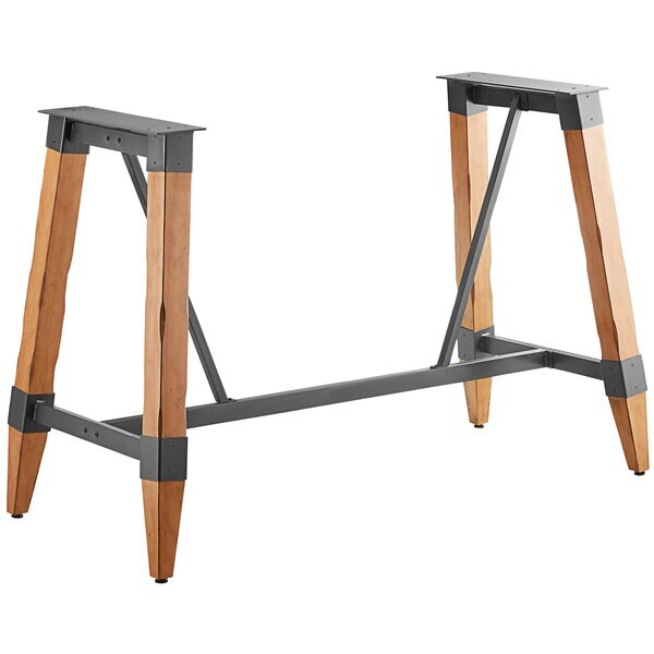 Industrial Style Bar Height Trestle Table Base with Steel Frame & Natural Wood