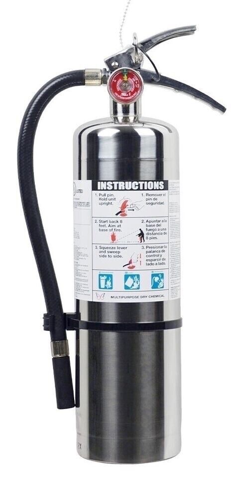 🧯NEW 2026-5 lb.CHROME/STAINLESS STEEL ABC FIRE EXTINGUISHER WALL BRACKET & SIGN