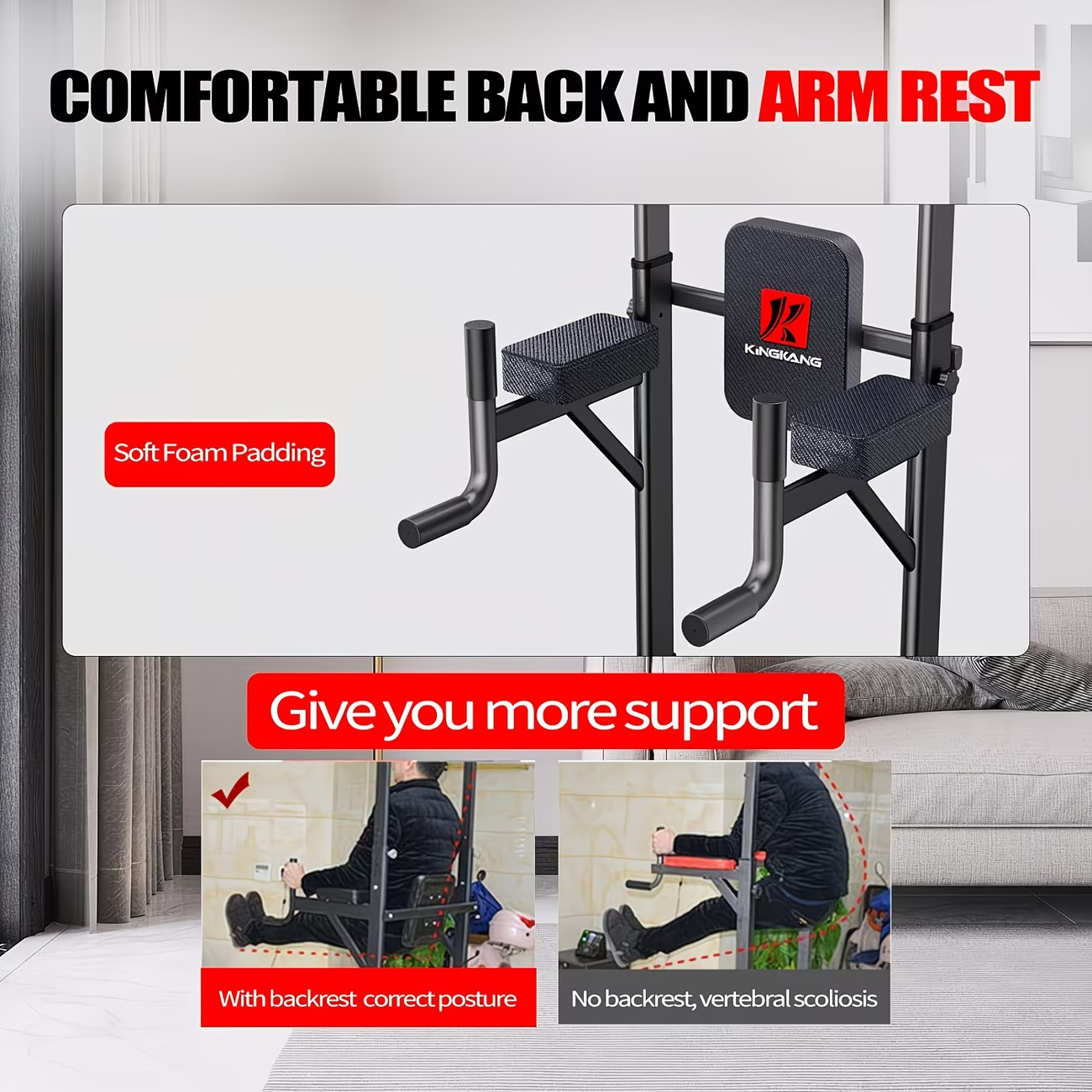 Djustable Height Power Tower Dip Station, Multi-Functional Strength Training Fit