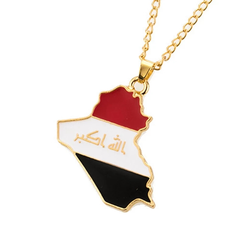 Steel Republic of Iraq Map Pendant Necklace Gold Color Allah Name Pend