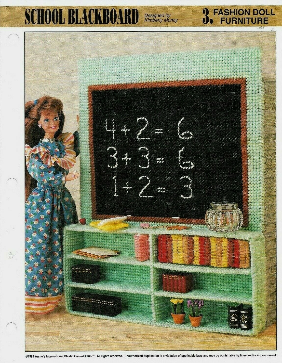 NEW SCHOOL BLACKBOARD FASHION DOLL ANNIE'S PLASTIC CANVAS PATTERN INSTRUCTIONS