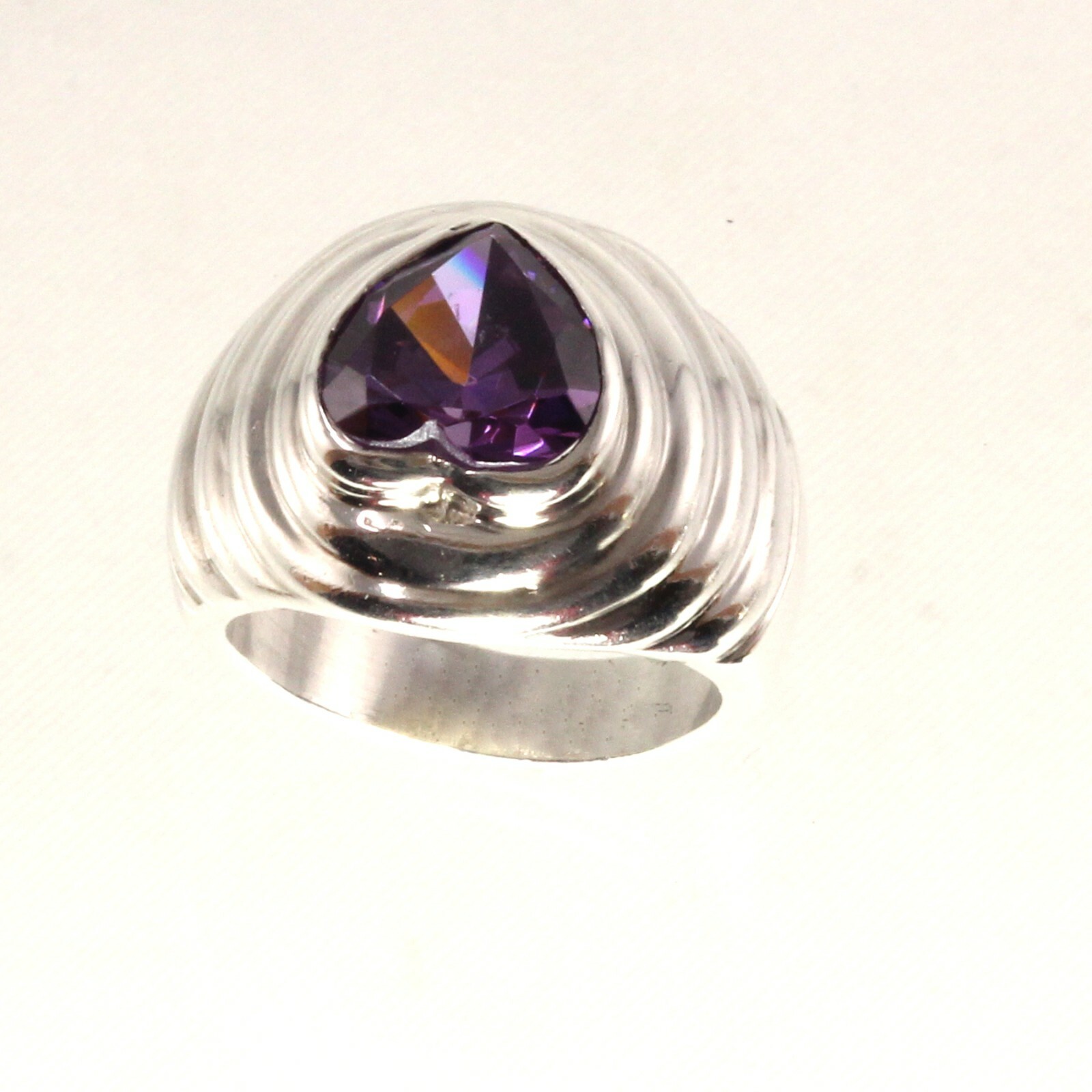 Sterling Silver Amethyst CZ Solitaire Ring (Heart Cut)