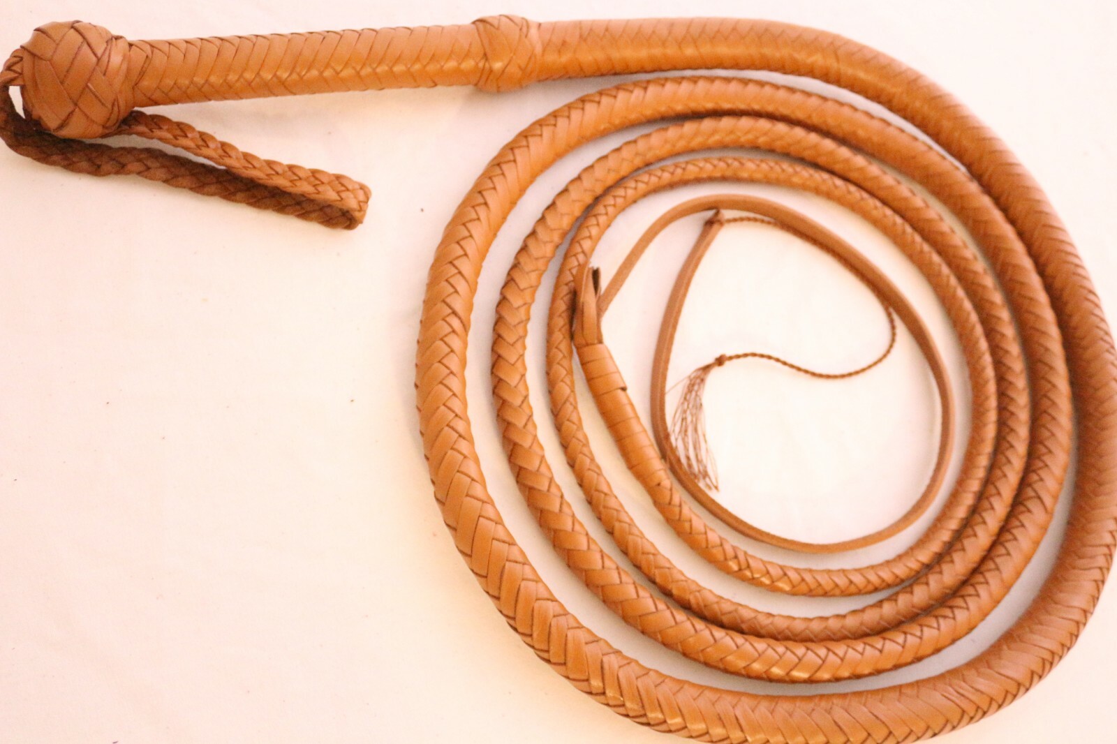 Genuine Leather BullWhip 12 Feet, 12 Plaited, Tan Brown, Heavy Duty Bull Whip