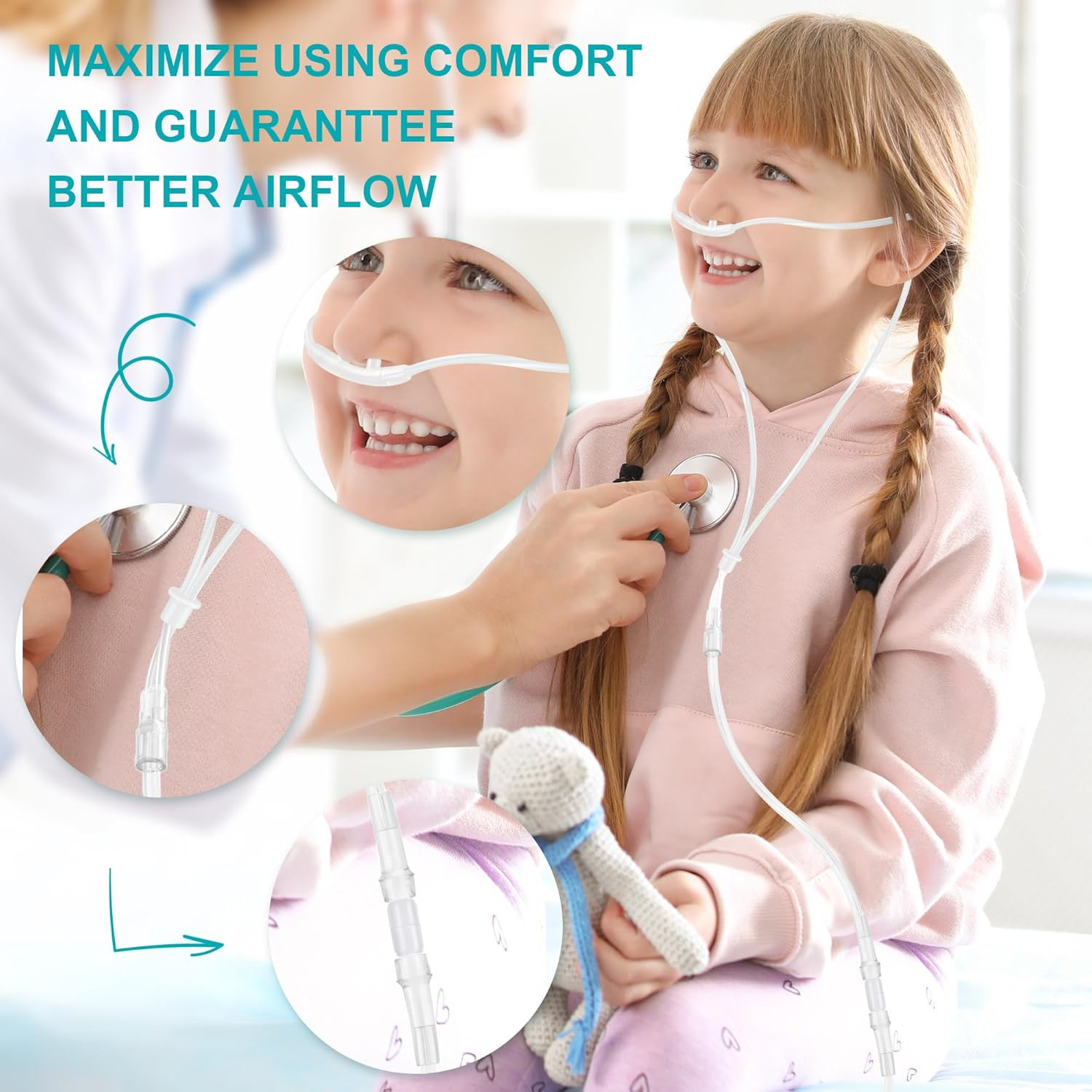 5 Pack Cannula Nasal 7 FT Super Soft Nasal Cannula Tubing for Oxygen Nose Tubing