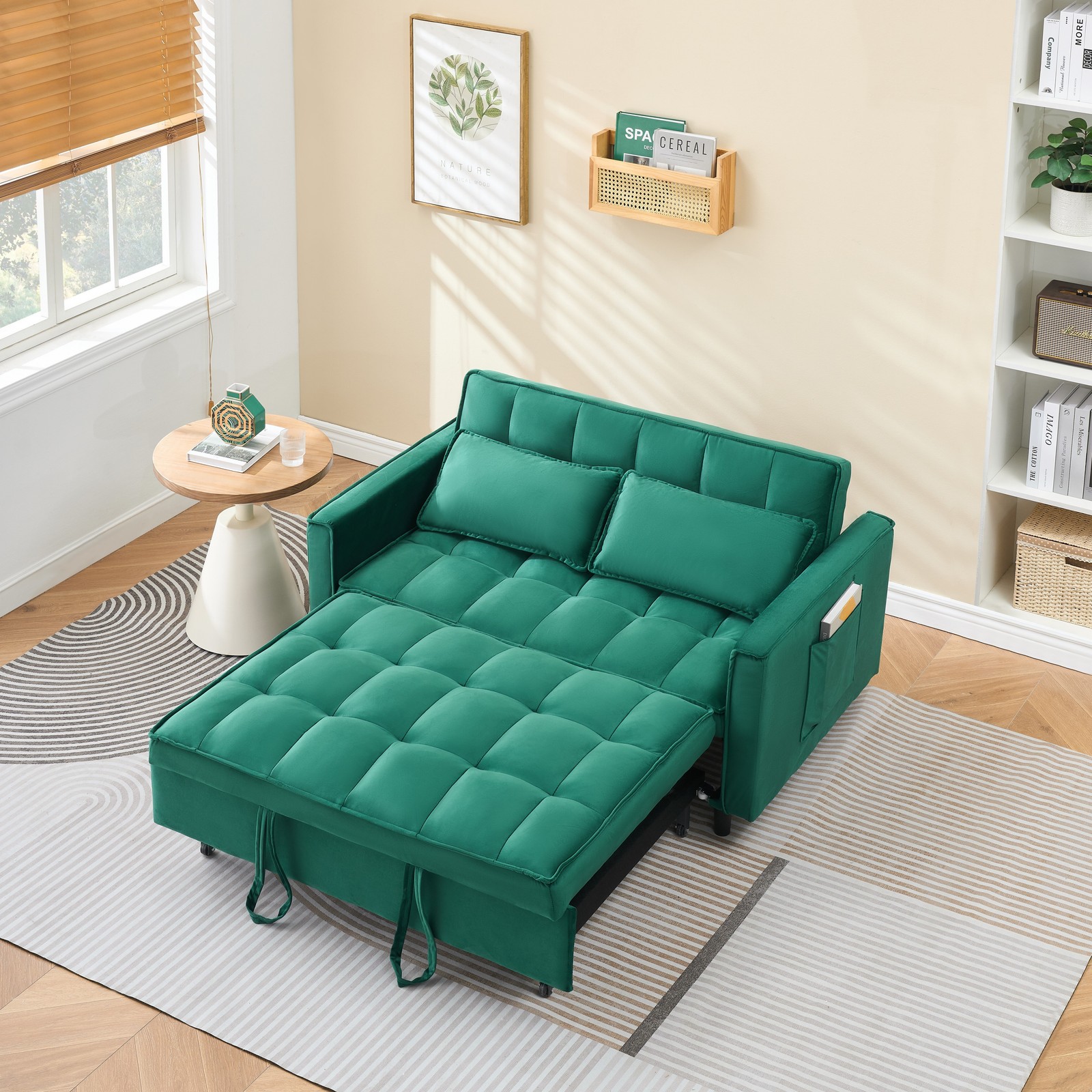 3-in-1 Convertible Sleeper Sofa Bed Modern Velvet Loveseat Couch w/Pull Out Bed