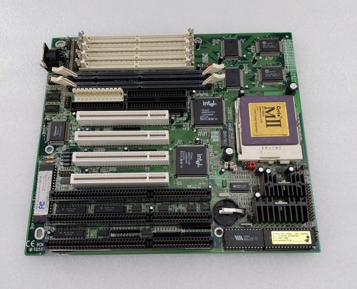 BCM SQ594 Motherboard With Cyrix MII-300GP Processor No Heat Sink Or Fan
