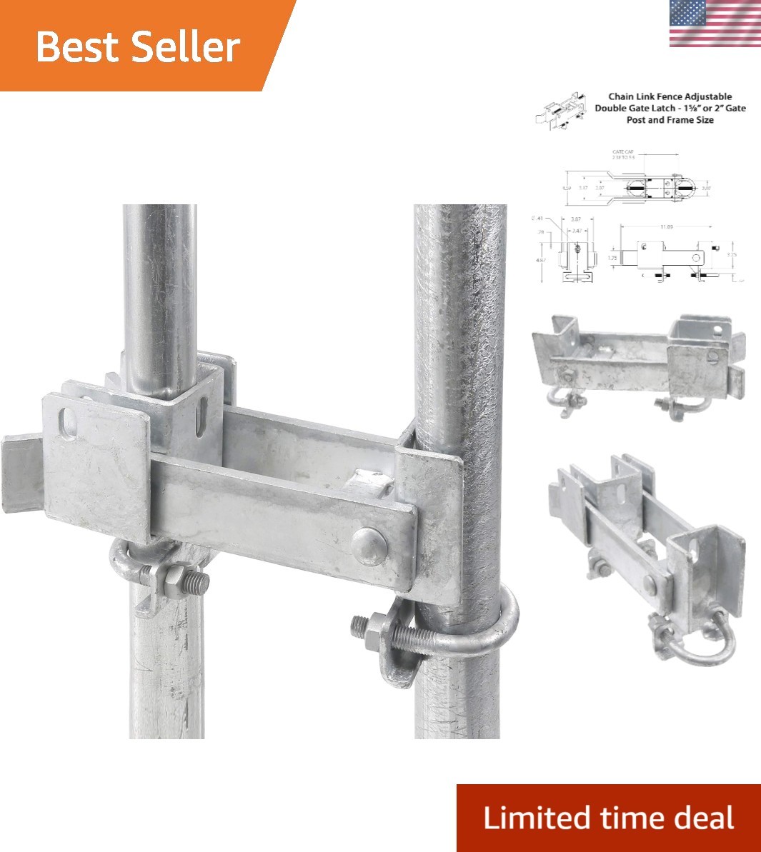 Chain Link Fence Commercial Double Gate Latch 1-5/8" or 2" Frame | Strong Arm...