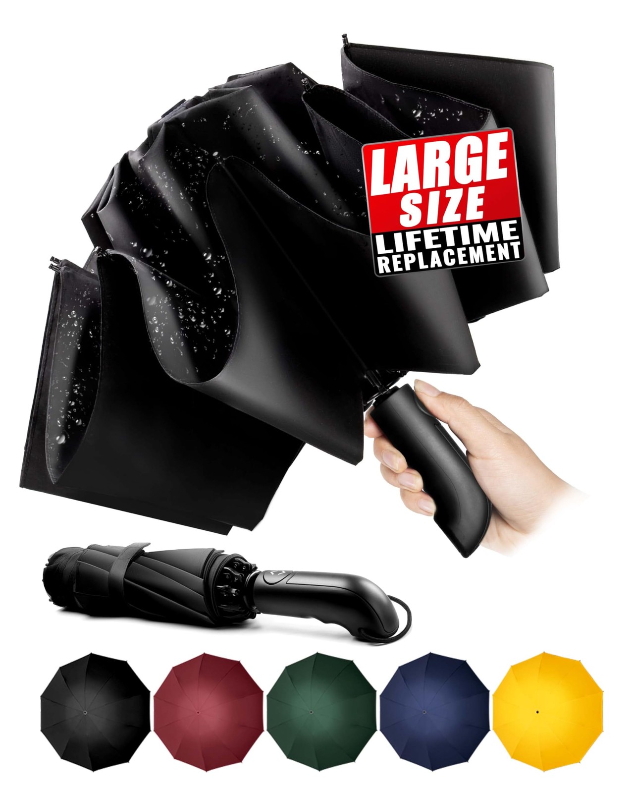 Chakipee Travel Inverted Umbrella Compact Windproof- XL (46inch), Black