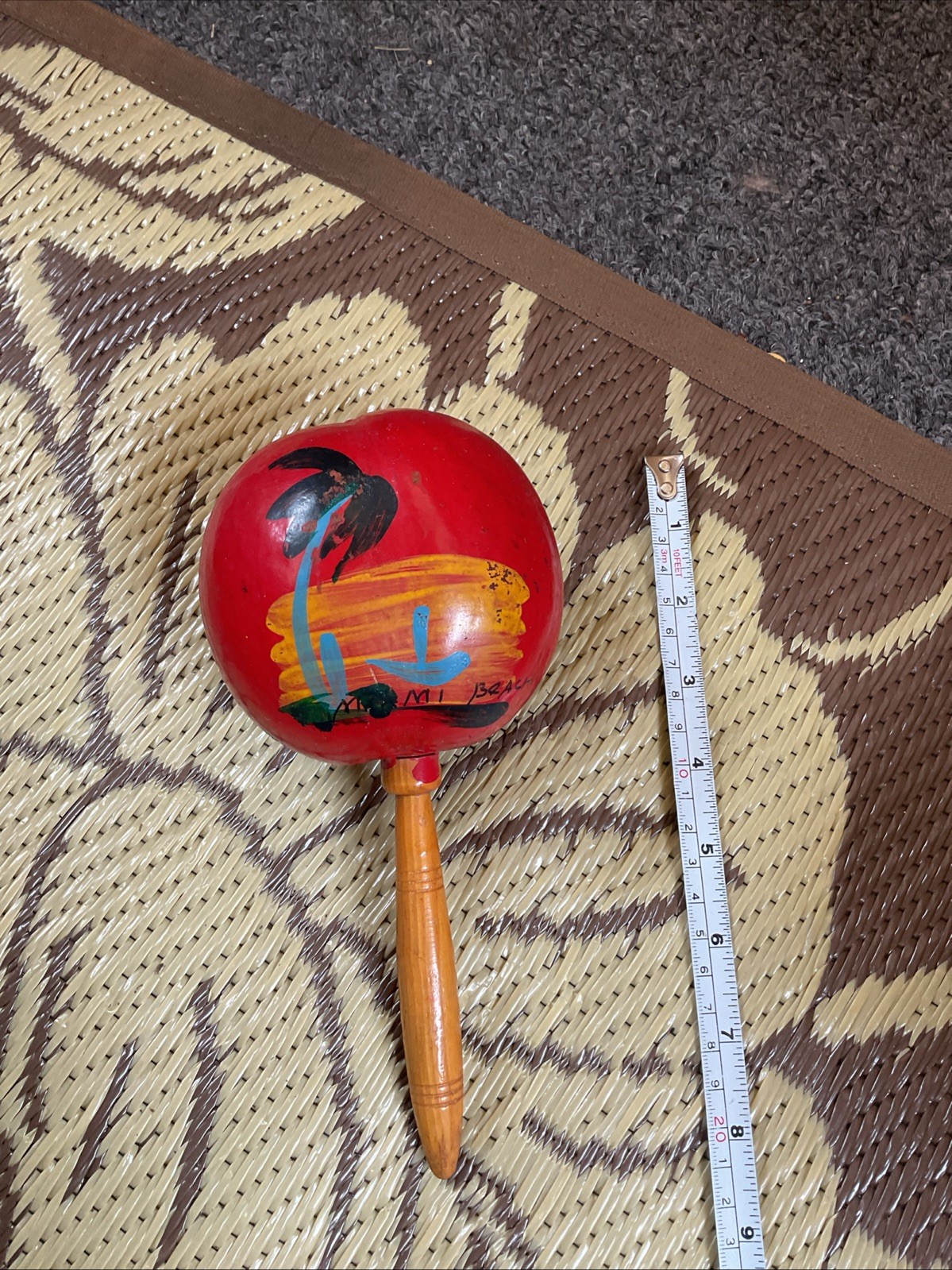 Vintage Wooden Maracas Hand Painted Miami Beach Florida Wood Shaker Souvenir