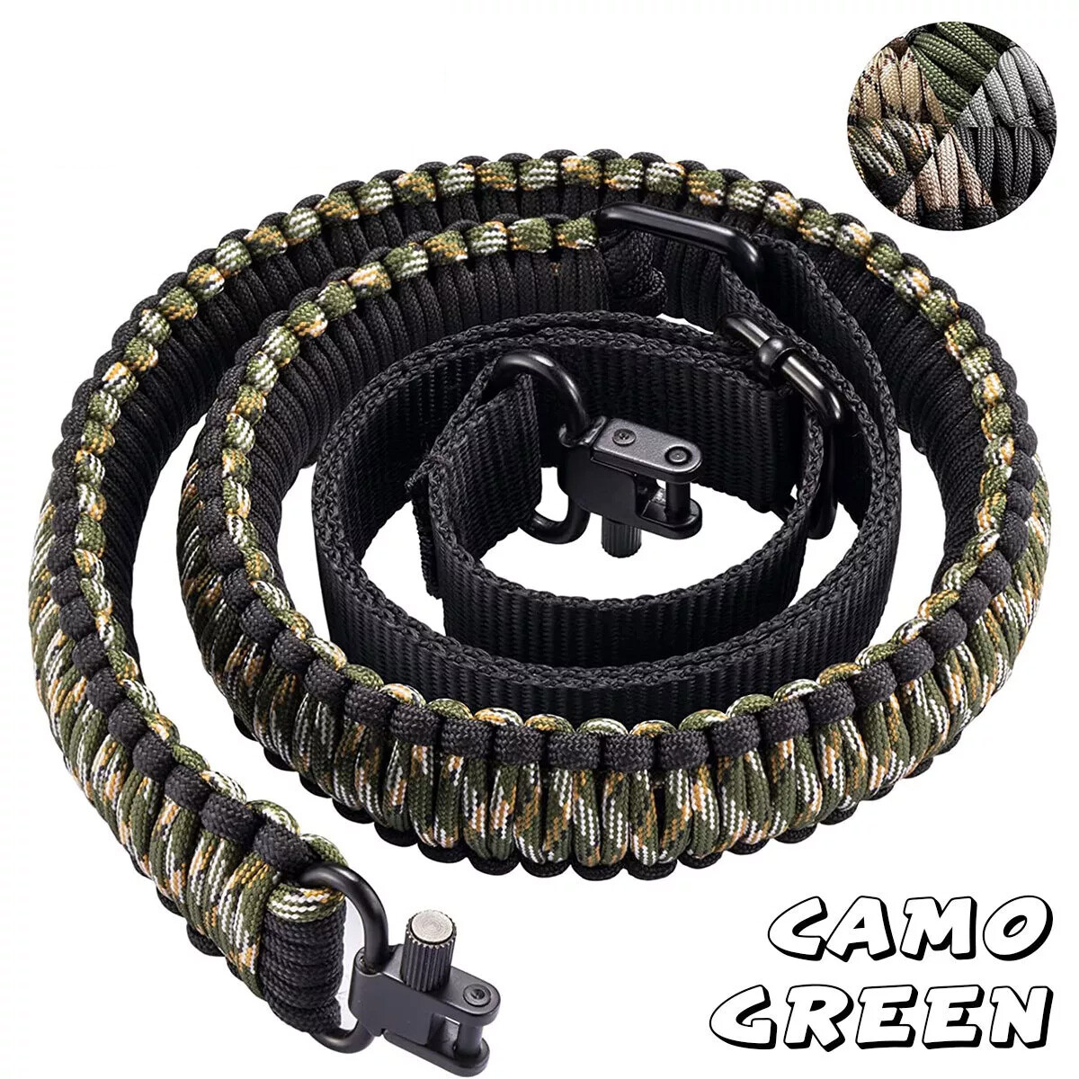 Green 550 Paracord Rifle Gun Sling Shotgun Crossbow 2 Point Adjustable Swivels