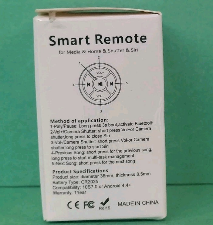 Wireless Bluetooth Media Button Remote Selfie Phone Music Control