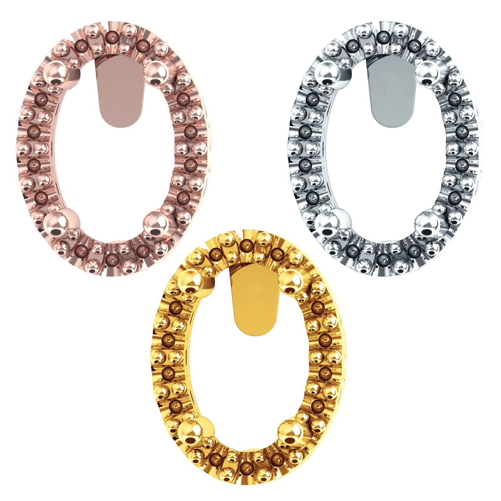 14K Gold, Platinum, Silver 5x3mm Oval 4-Prong Halo-Style Scroll Earring Setting
