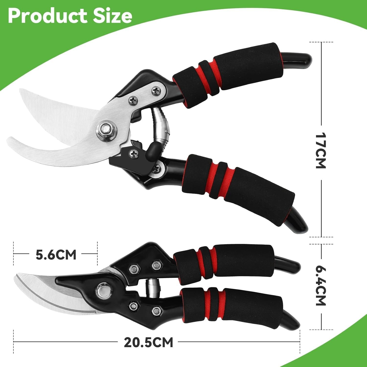 Pruning Shears, Gardening Shears with Sharp SK5 Steel Blades, Heavy Black