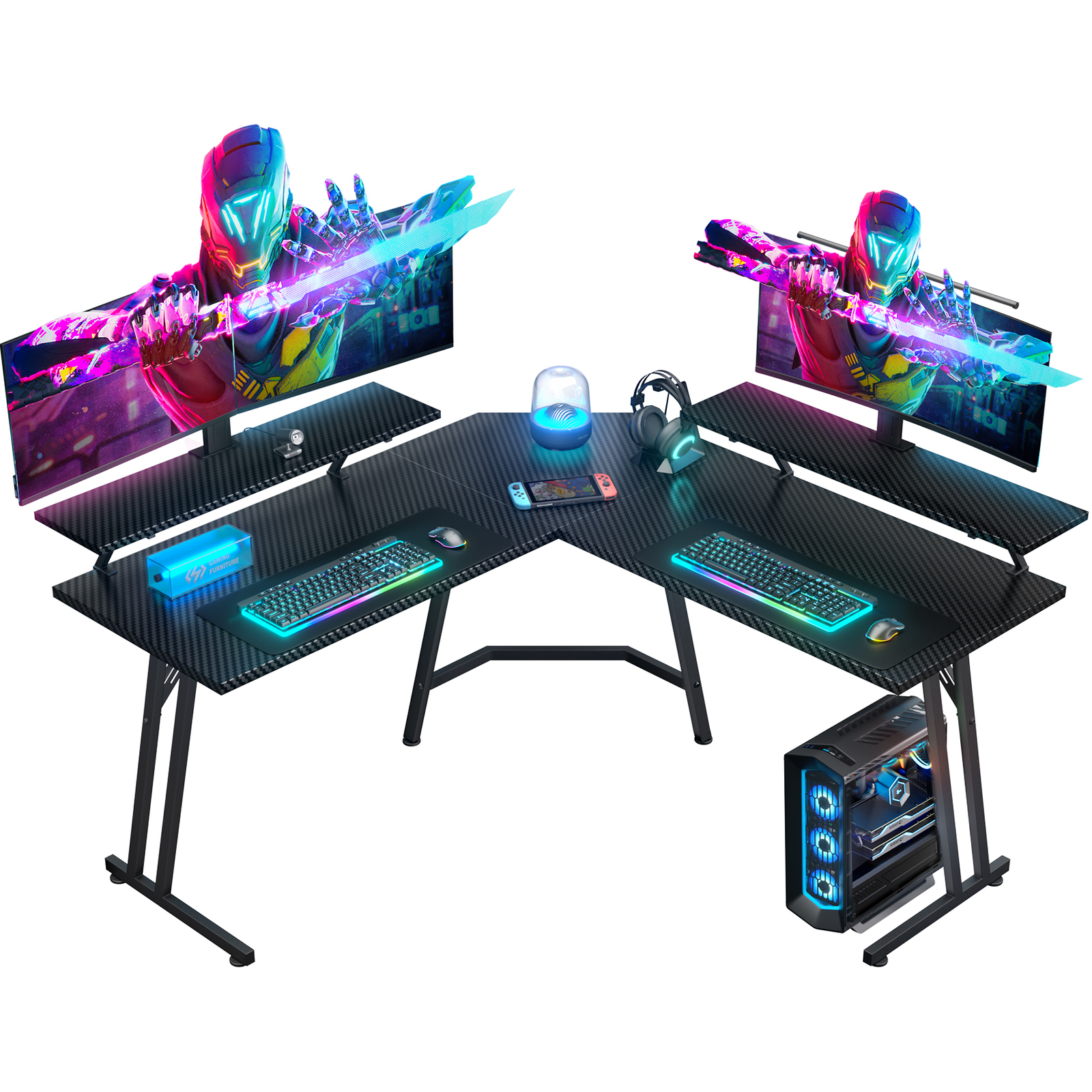 51 Inch L Shaped Gaming Desk with Monitor Stand, Ergonomic Corner Computer Desk,