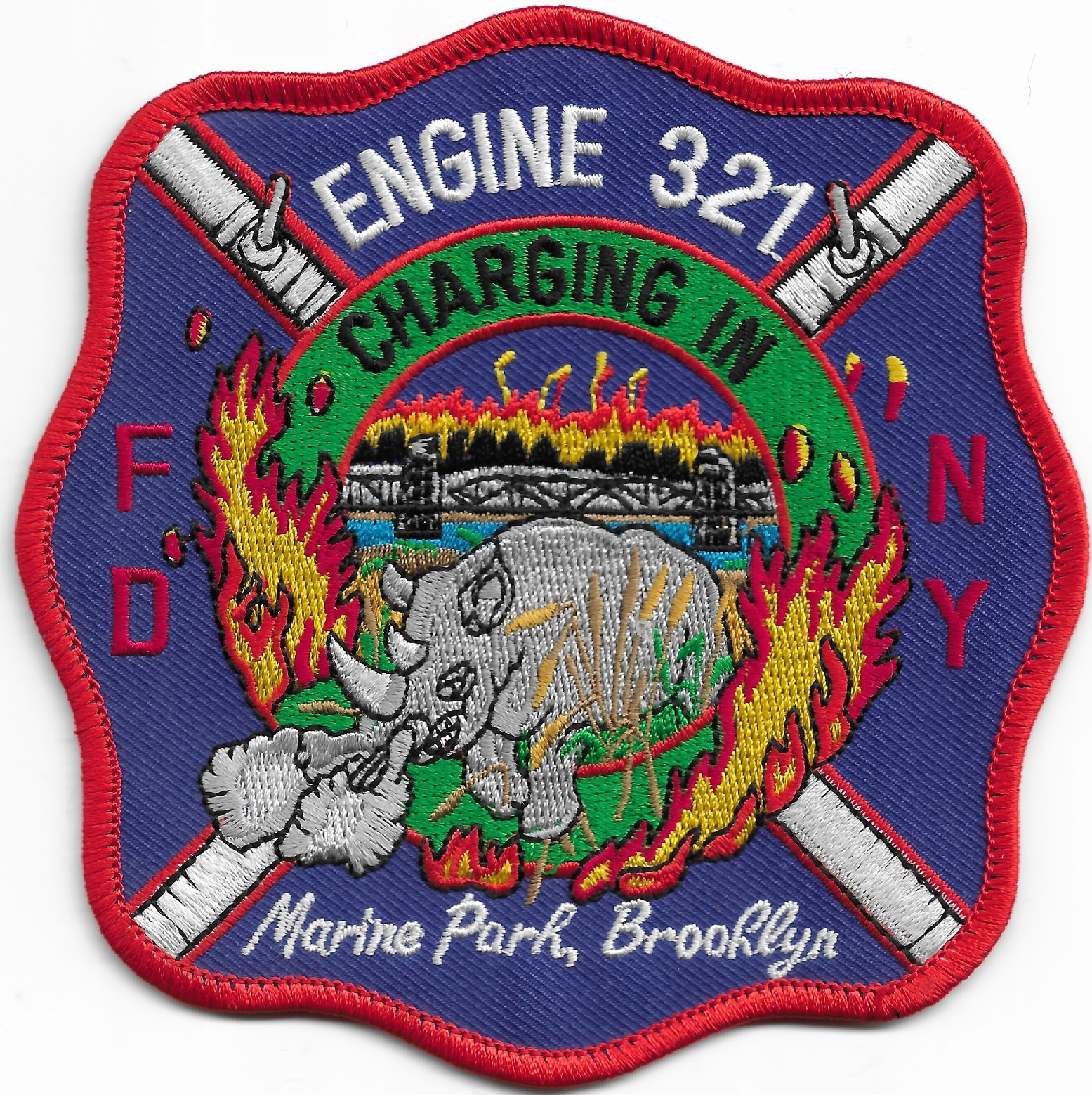 New York City - FDNY Engine-321 "Charging In-blue", NY (4.5" x 4.5") fire patch