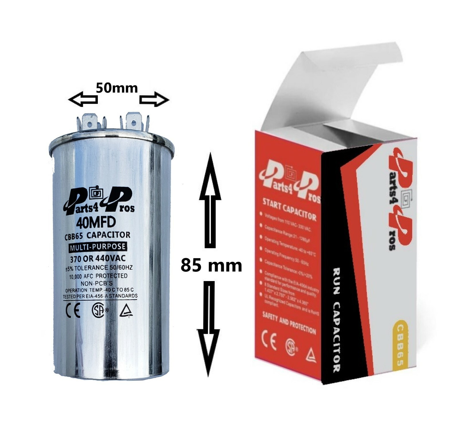 40 uF MFD 370 440 V VAC High Quality Oil Motor Run Capacitor CBB65 50x85mm