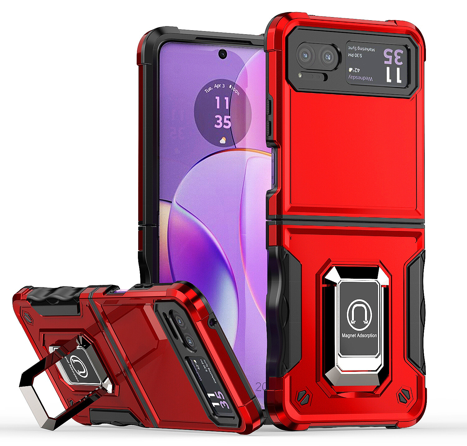 For Motorola Razr (2023) Case Shockproof Ring Kickstand Cover + Screen Protector