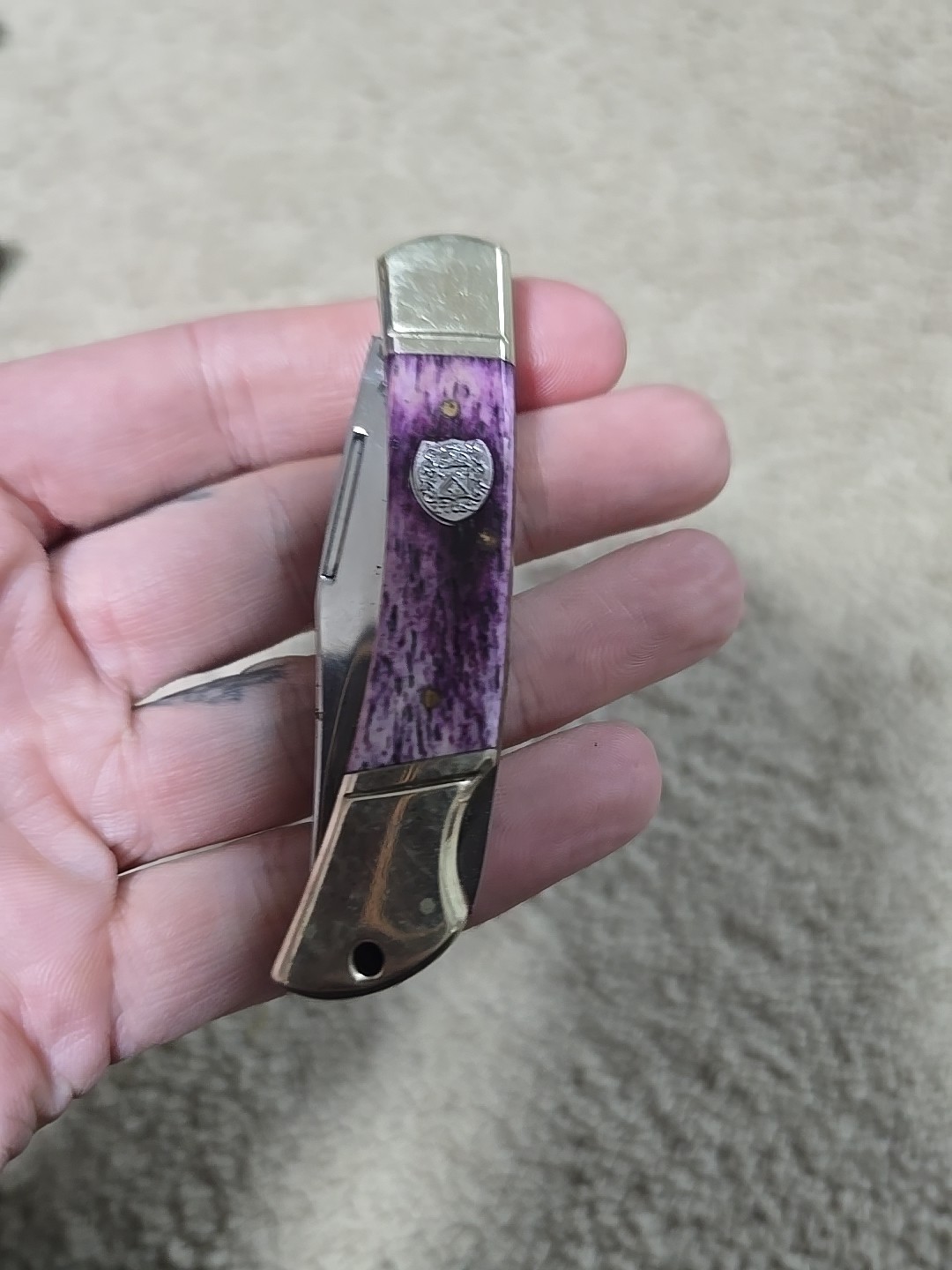 FROST FAMILY SERIES 3" POCKET KNIFE BARRACUDA LOCKING BLADE 440SS PURPLE SM BONE