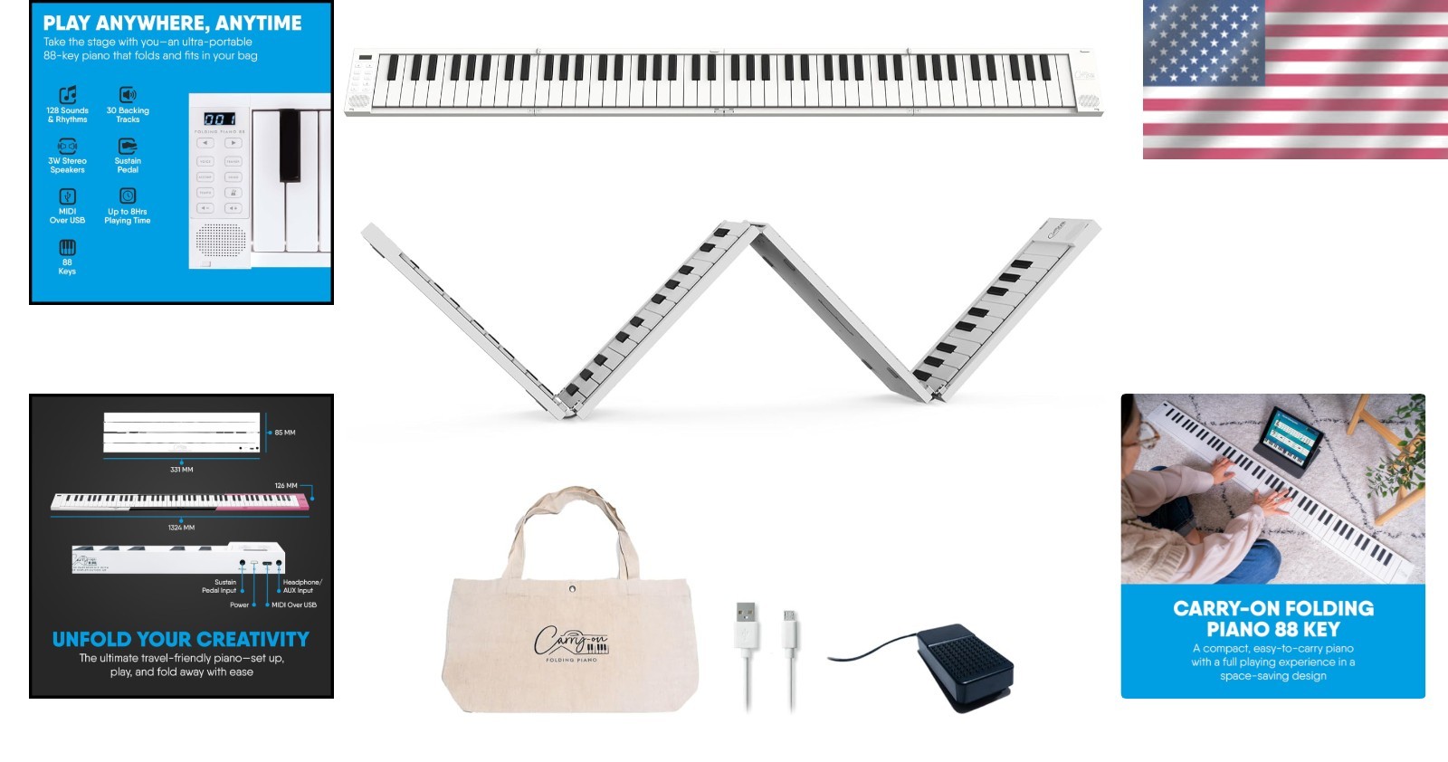 Portable 88-Key MIDI Controller with Rechargeable Battery