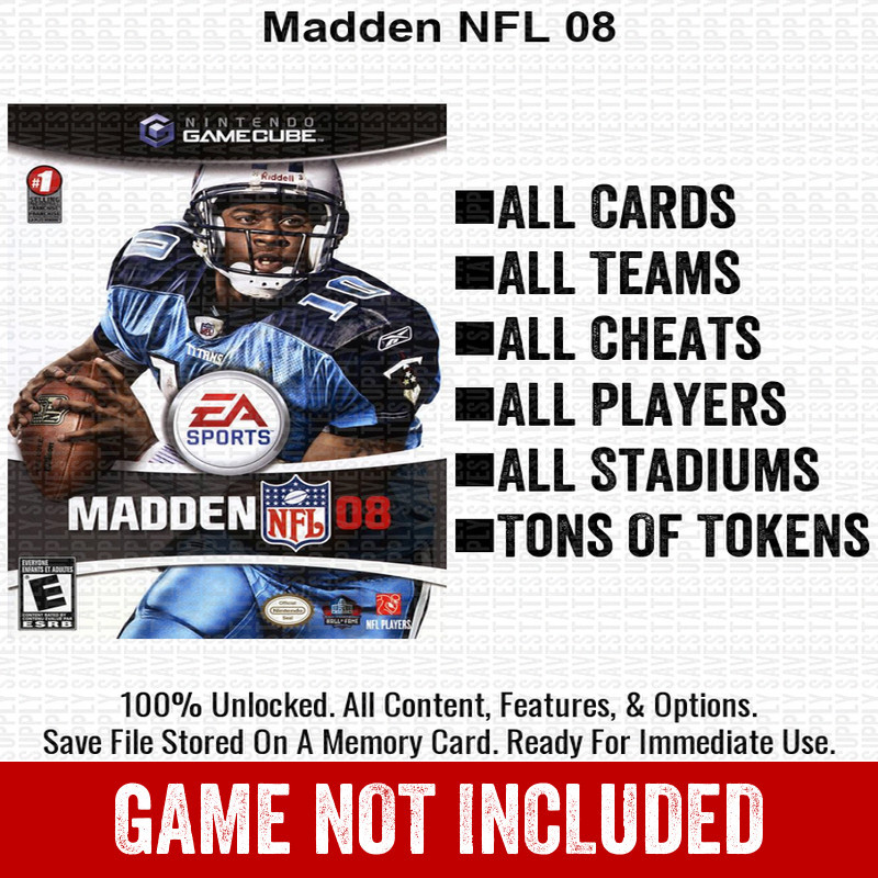 Madden NFL 08 100% Nintendo GameCube Memory Card Save CHEATS