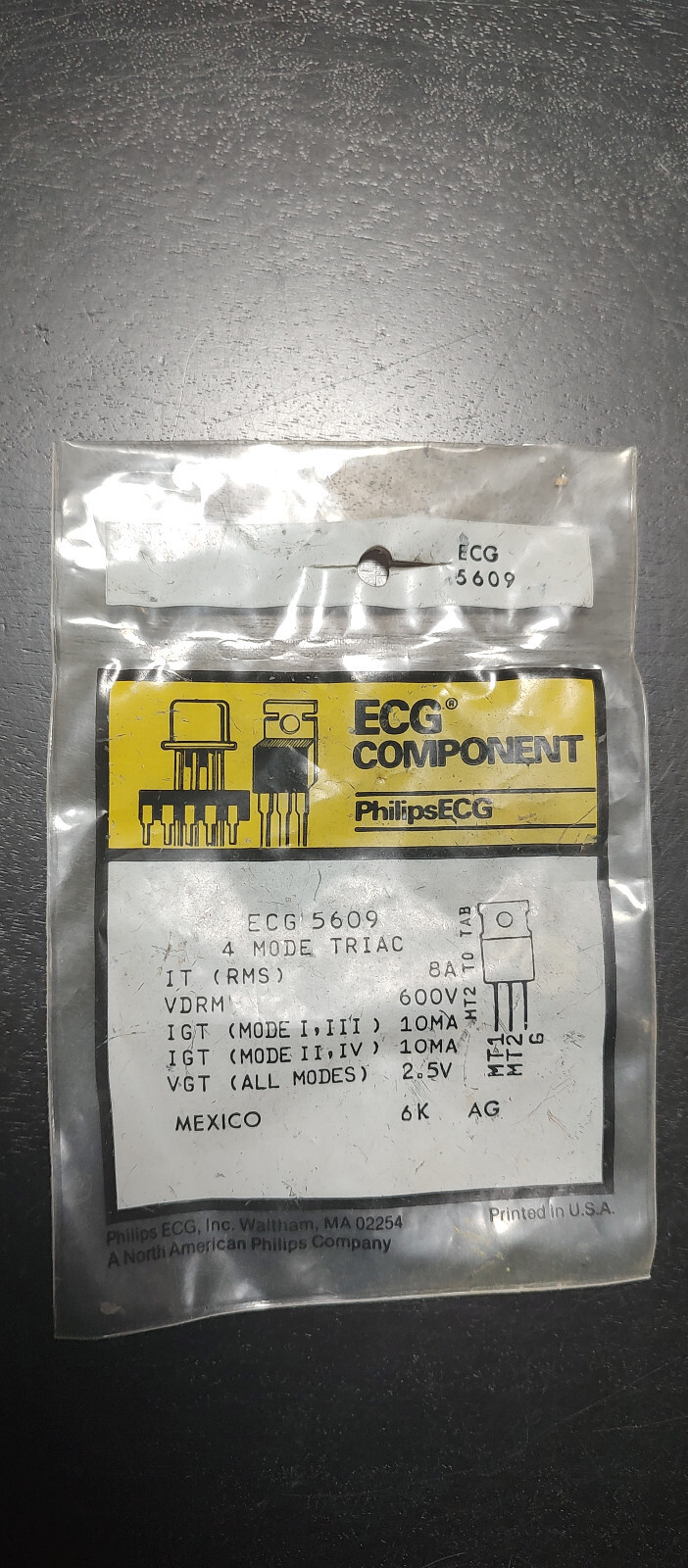 ECG 5609, New Old Stock NOS, 4 mode TRIAC, 3 pin, original bag, USA seller